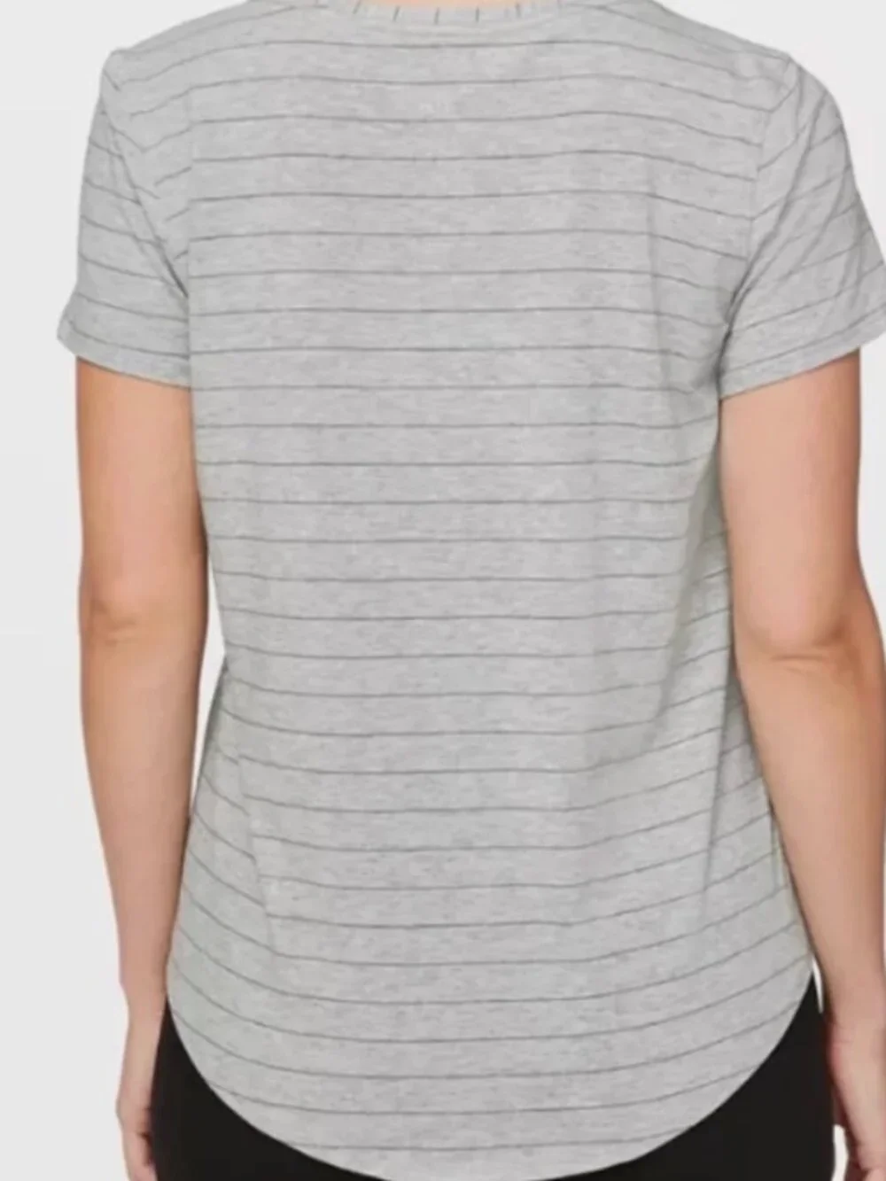 LULULEMON Women's Love V-Neck Grey Striped SS Size 8 Workout Top